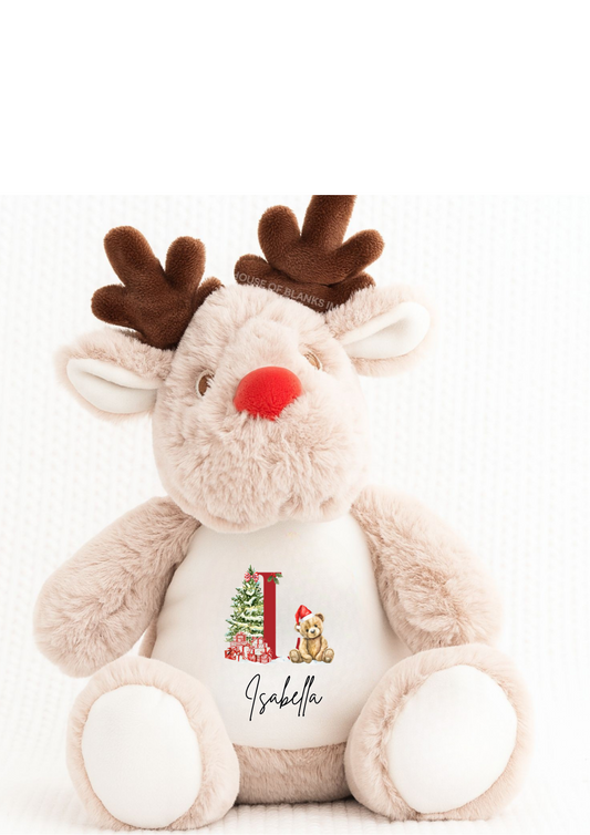 Personalised Bear Initials Christmas Reindeer Teddy