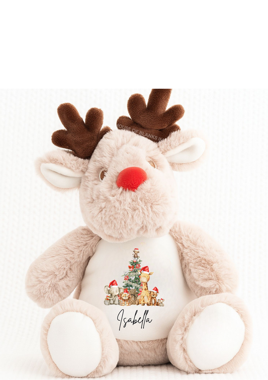 Personalised Safari Animals Christmas Reindeer Teddy