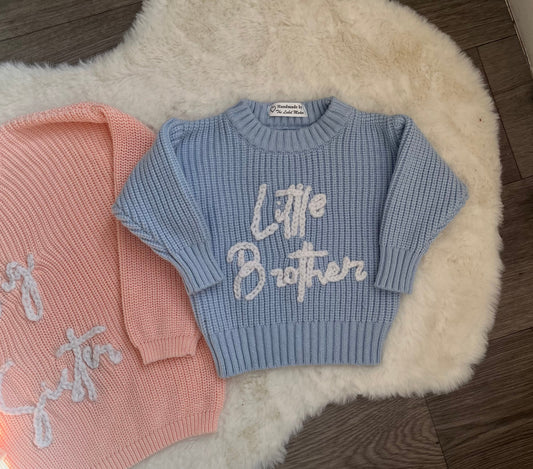 Personalised Hand Embroidery Brother/Sister Knitted Jumper