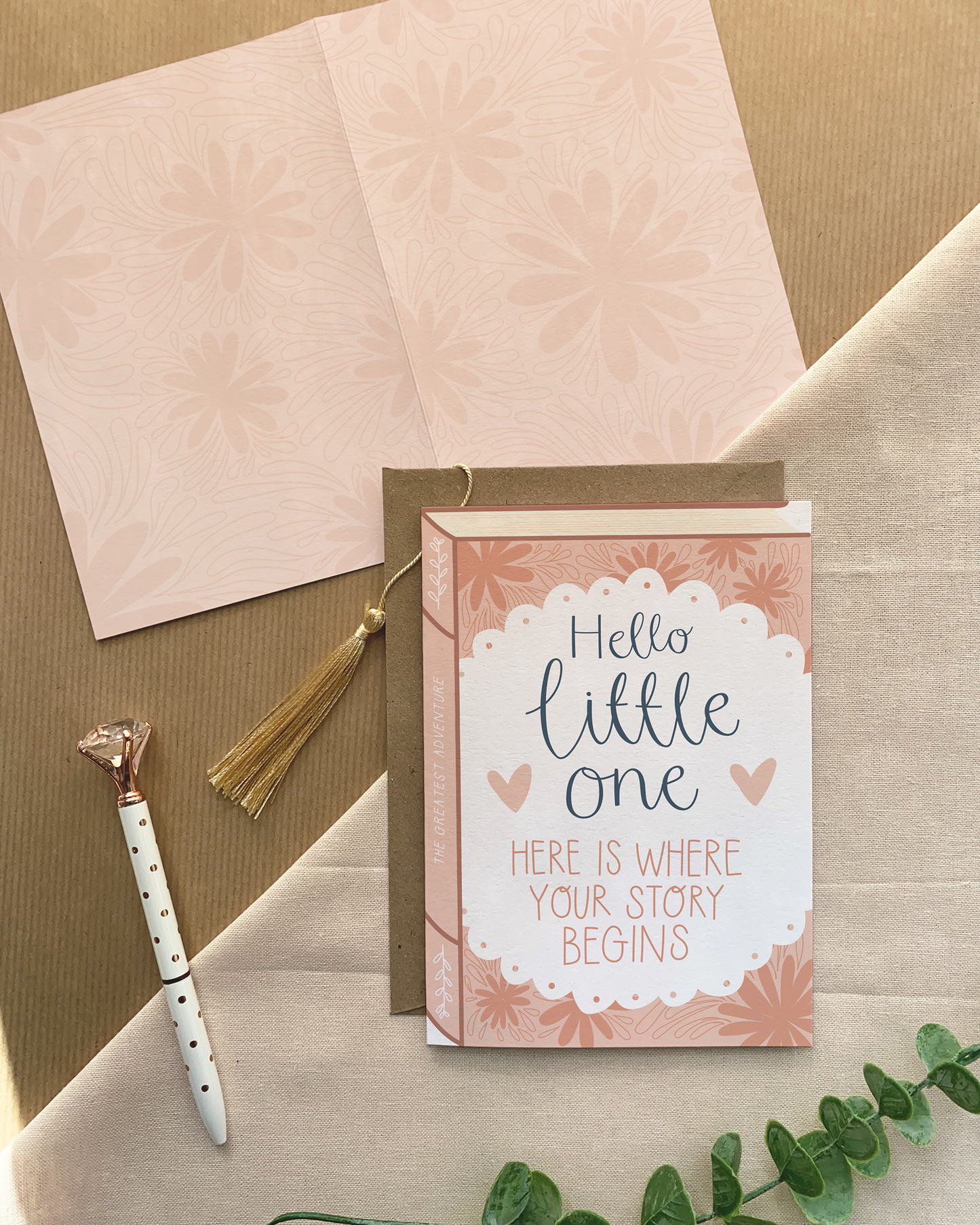 Hello Little One Baby Card – Book Style Gender Neutral New Baby Greeting