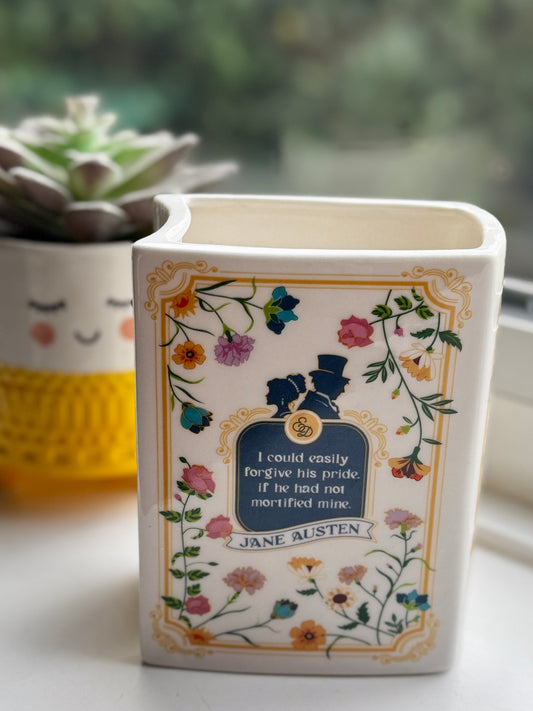 Book Vase: Pride and Prejudice Slim – Jane Austen Ceramic Book Planter