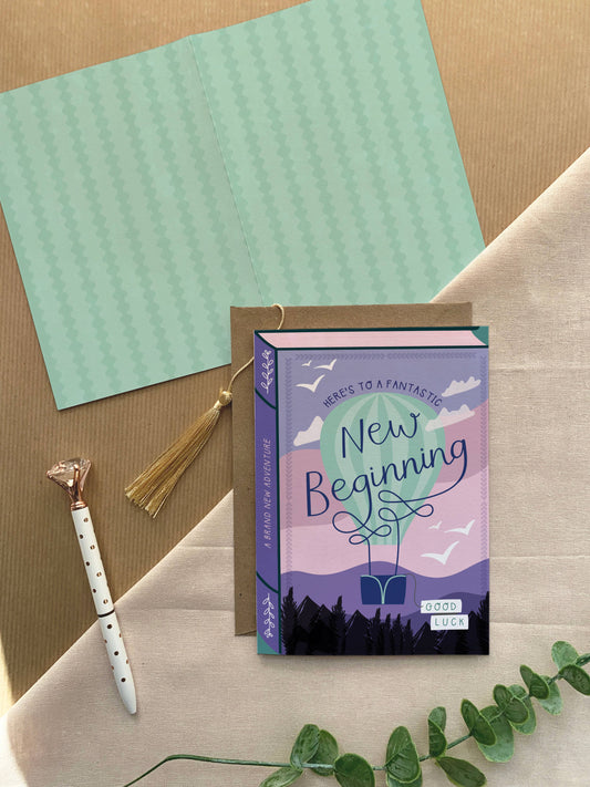 New Beginnings Book Cover Greeting Card – Hot Air Balloon Design