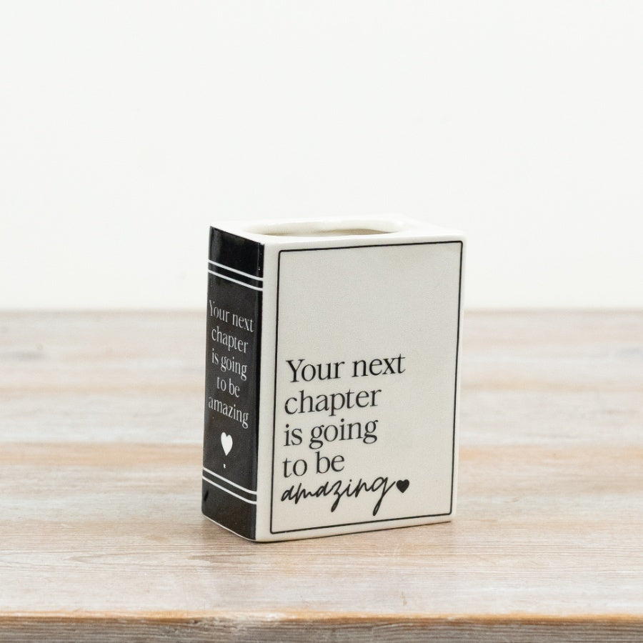 Book Vase: Your Next Chapter Book Vase | Ceramic Book Shaped Vase 10.5cm