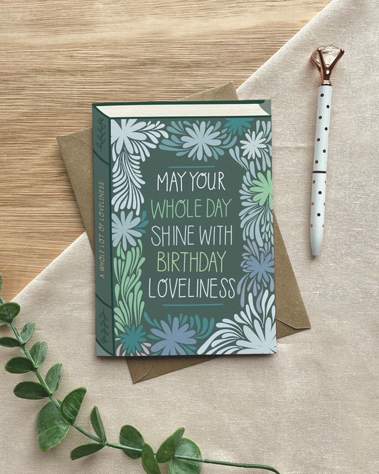 Birthday Loveliness Book Cover Card – Floral Book-Themed Greeting
