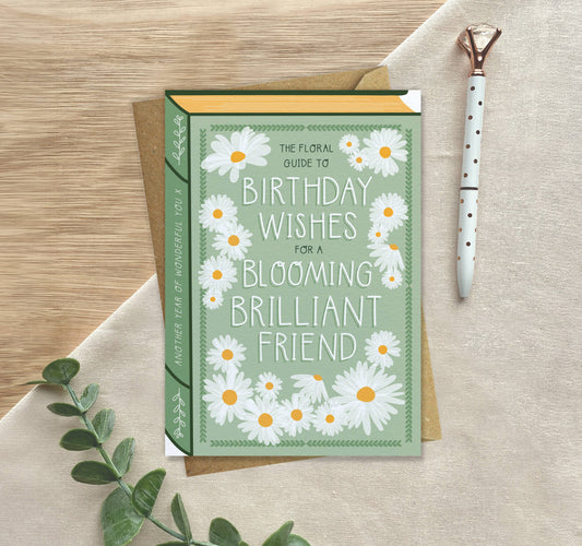 Blooming Brilliant Friend Book Birthday Card – Floral Greeting Card for Friends