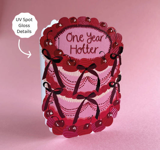 One Year Hotter Birthday Cake Card – Funny Shaped Birthday Card with Sass