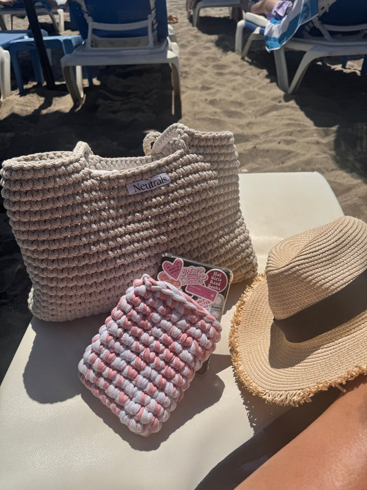 Large Crochet Beach Bag – Handmade, Neutral Cotton Tote