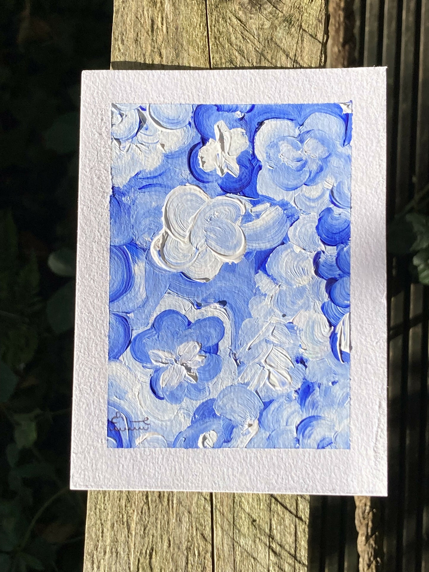 Fluffy Blue – Original Acrylic Mini Painting in Soft Blues & White (13cm x 9cm)