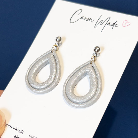 Silver grey teardrop shape earrings