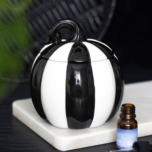 Black & White Pumpkin Oil Burner | Gothic Stripe Wax Melt Burner
