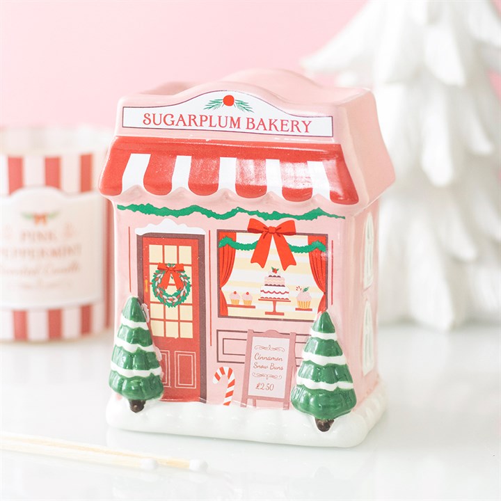 Sugarplum Bakery Oil Burner | Pink Christmas Ceramic House Wax Melt Burner