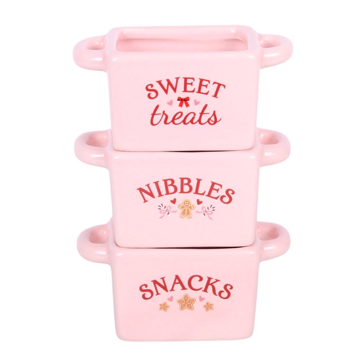 Sugarplum Bakery Pink Ceramic Christmas Snack Bowls – Set of 3