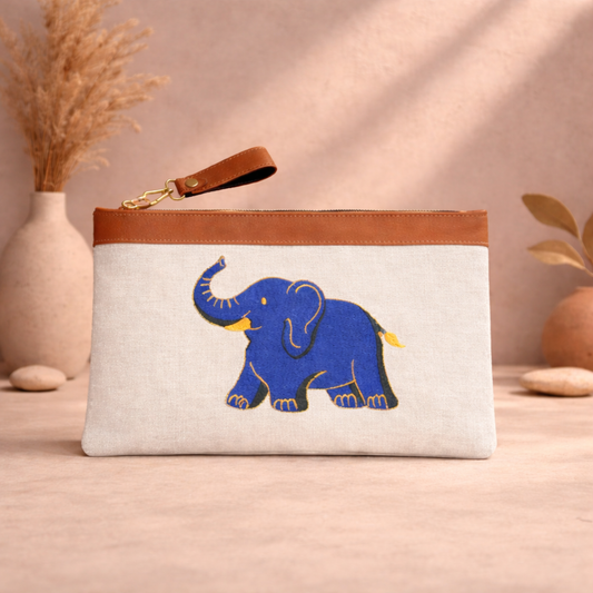 Elephant Punch Needle Flat Clutch Bag White
