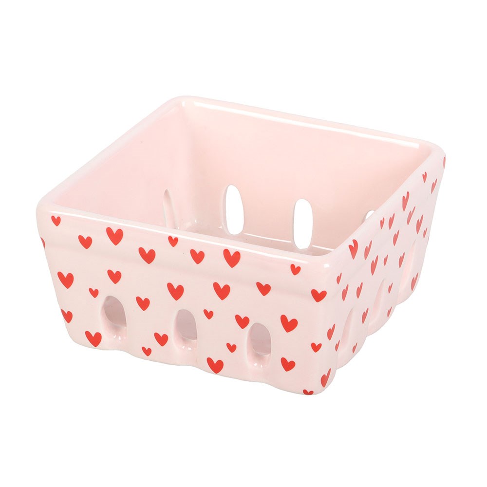 Pink Heart Print Ceramic Berry Basket – Cute Storage Dish