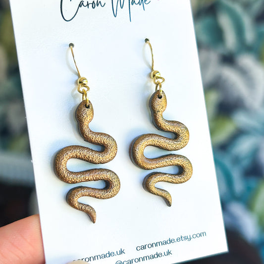 Golden brown snake earrings