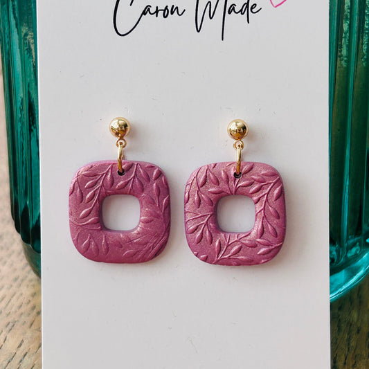 Plum and gold rounded square earrings