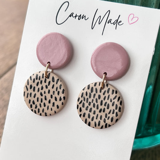 Blush pink and speckled dangle earrings