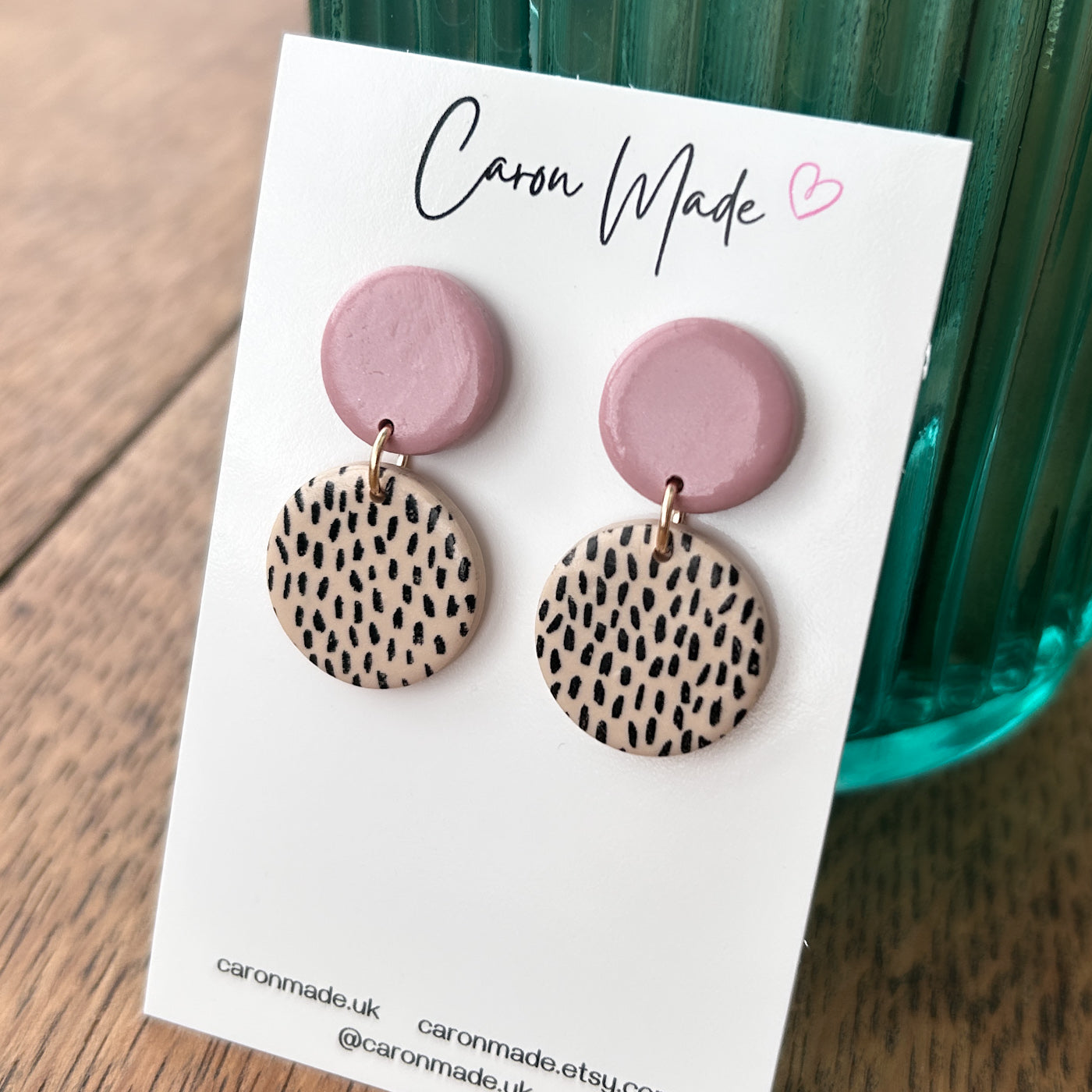 Blush pink and speckled dangle earrings