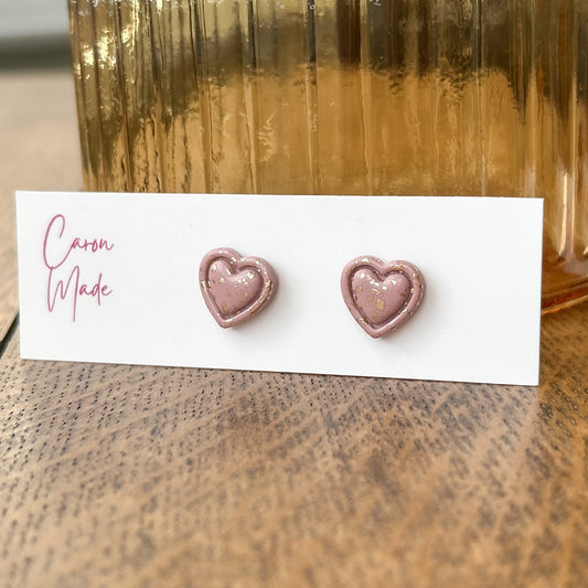 Blush pink and gold mini heart stud earrings