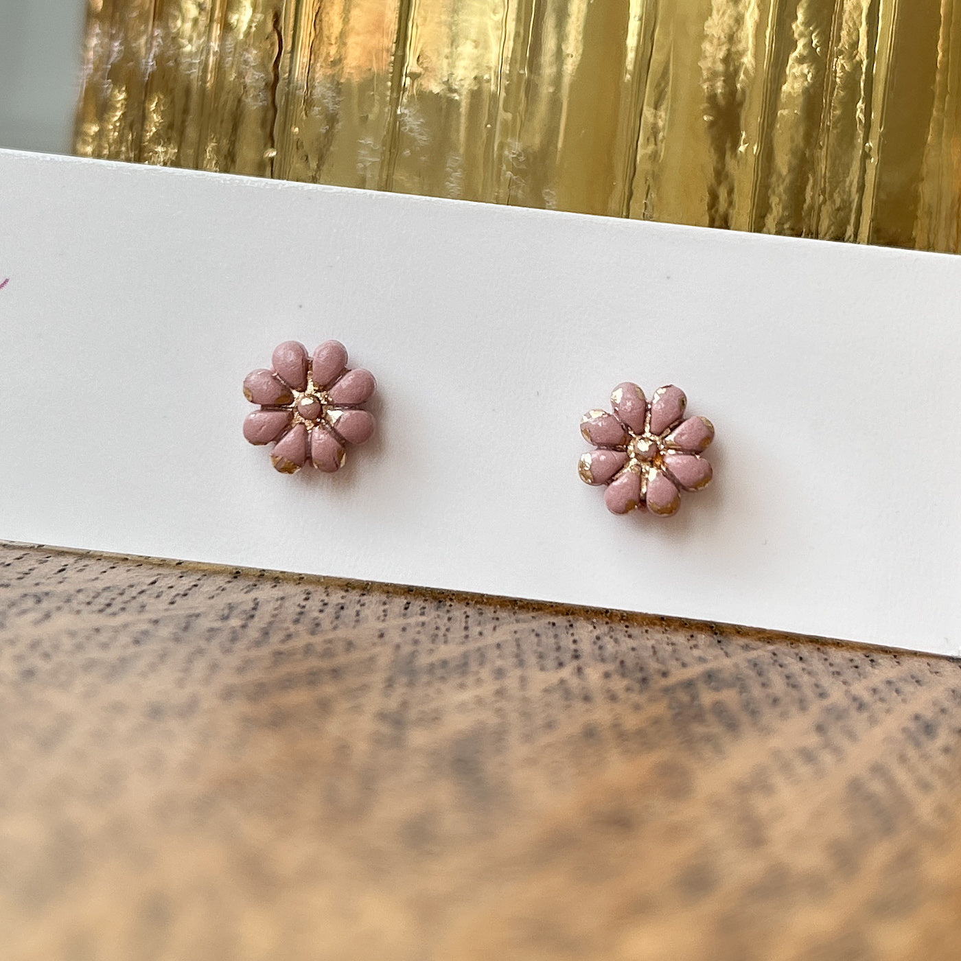 Blush pink and gold mini flower stud earrings