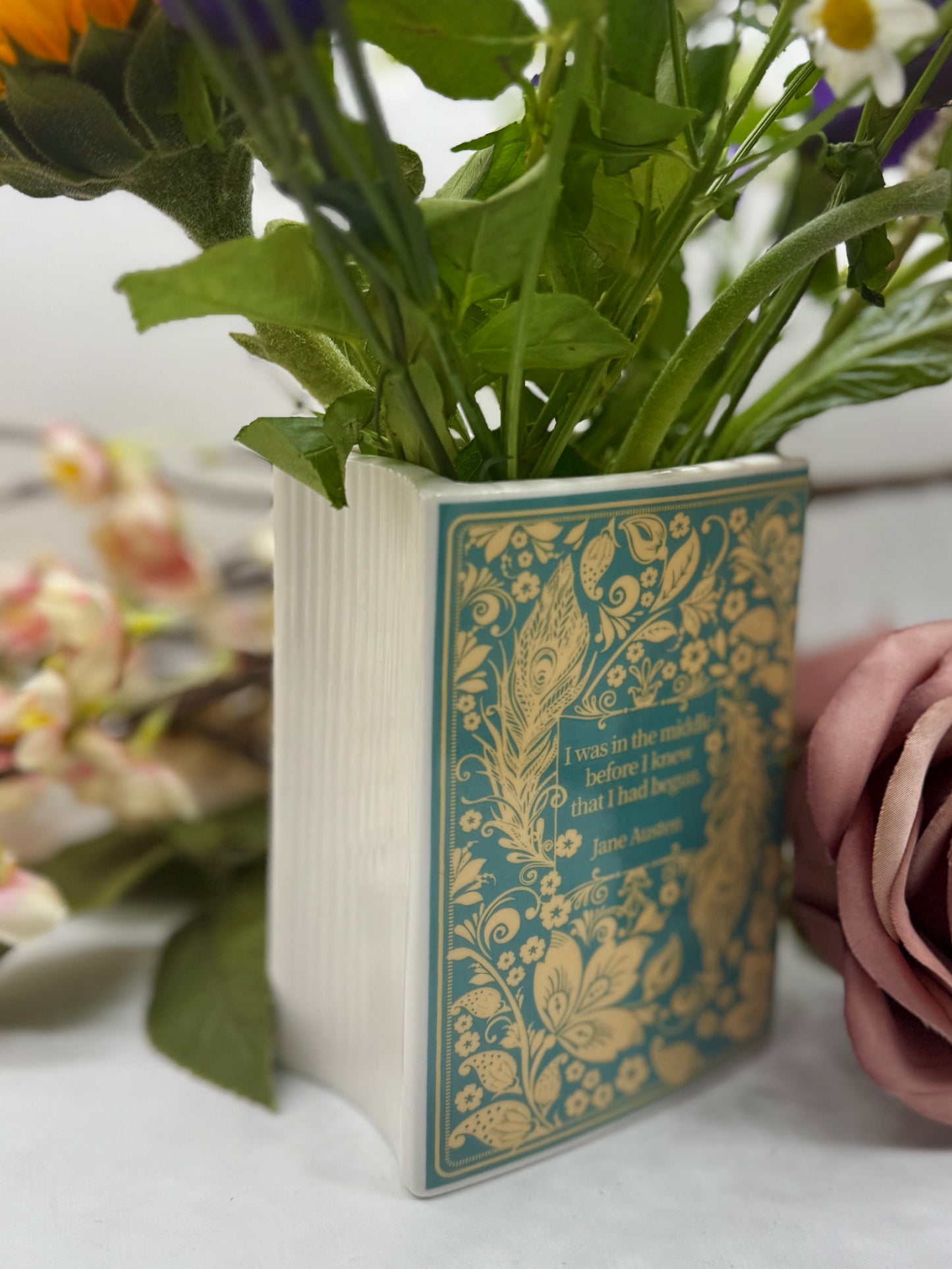 Book Vase: Pride and Prejudice Book Vase Blue & Gold