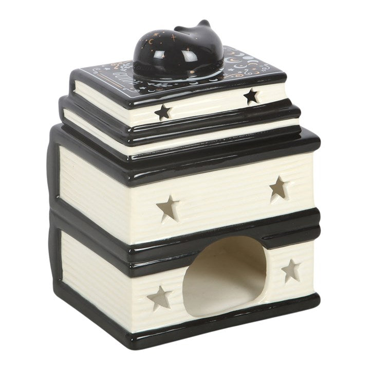 Cat Magick Book Stack Oil Burner | Witchy Cat Wax Melt Burner