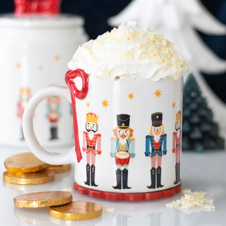 Christmas Nutcracker Print Mug with Bow – Festive Christmas Ceramic Mug (500ml)