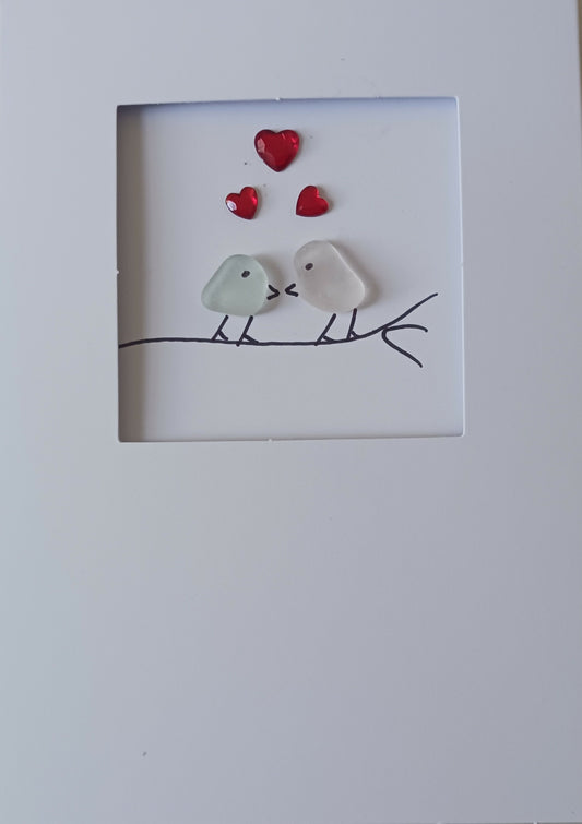 Sea Glass Greeting Card - Love Birds Engagement, Wedding