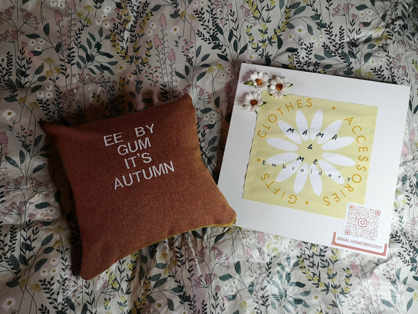 Autumn Yorkshire embroidered cushion EE By Gum it's Autumn