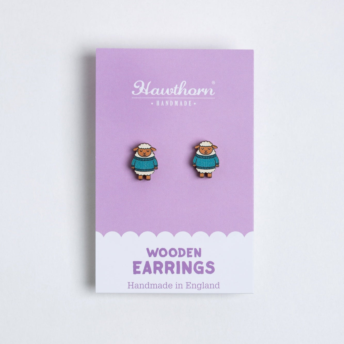 Woolly Sheep Wooden Earrings - Knitting Gift