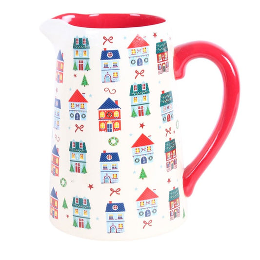 Christmas Street Ceramic Flower Jug | Festive House Vase for Flowers