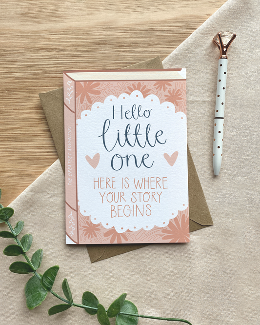 Hello Little One Baby Card – Book Style Gender Neutral New Baby Greeting