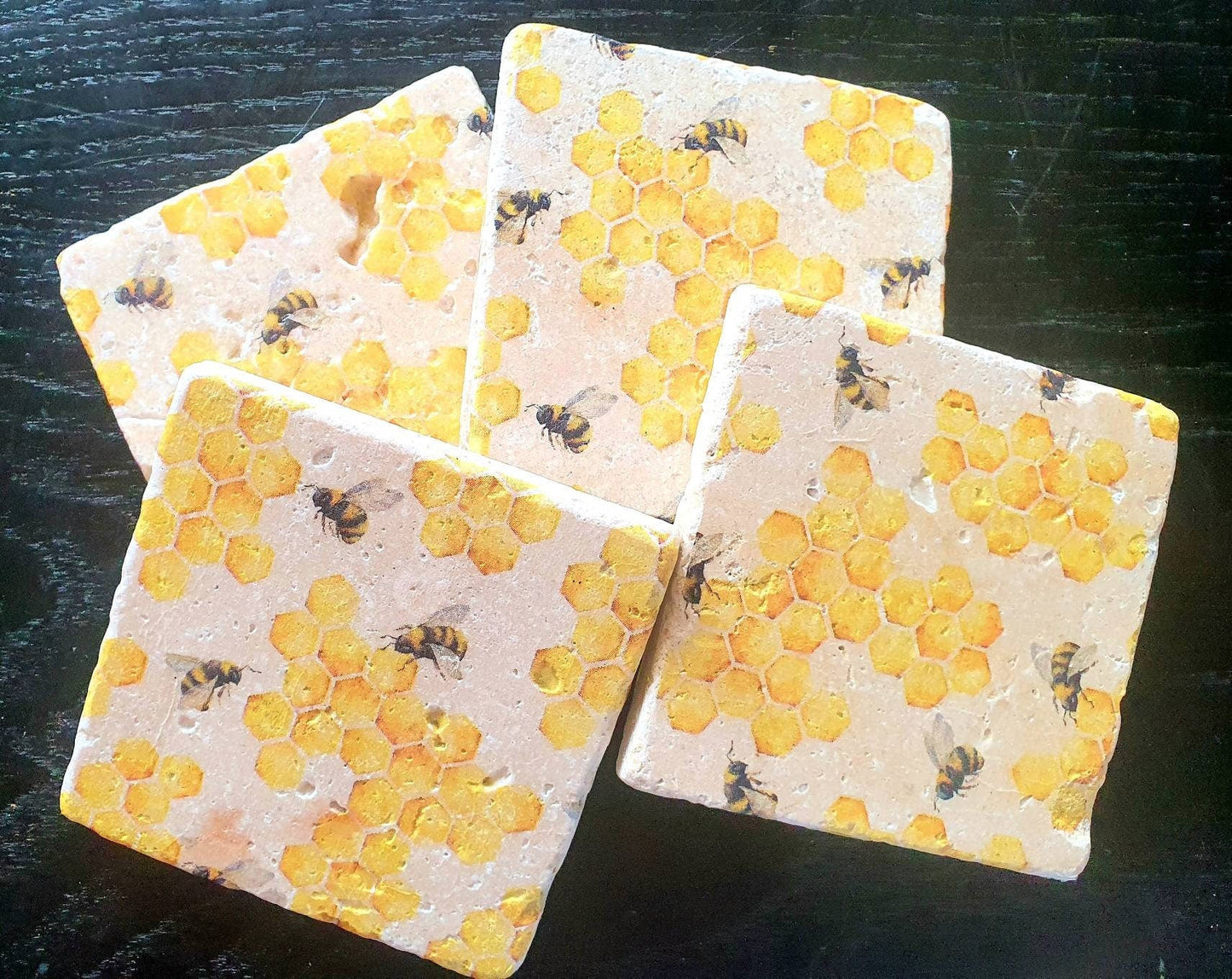 Handmade Stone placemat and coaster set |Bees | Natural stone placemats