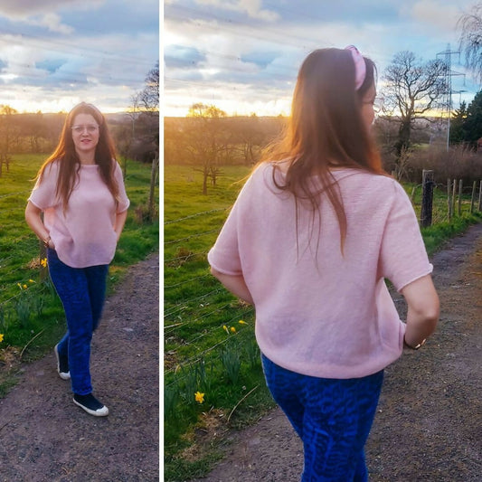 Blossom pink knitted t-shirt. Kidmohair and wool mix sleeveless sweater. Women's knitted top for layering. - Forever After Boutique