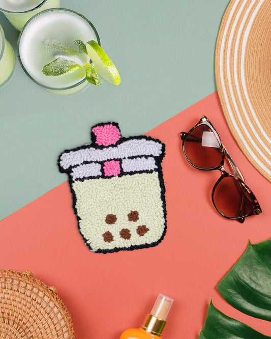 Bubble Tea (Boba) Punch Needle Coaster Green