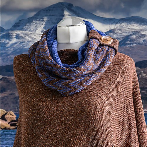 Coast Women's Infinity Scarf. Merino and Silk mix lightweight scarf. Mountainbrown fairisle scarf. - Forever After Boutique
