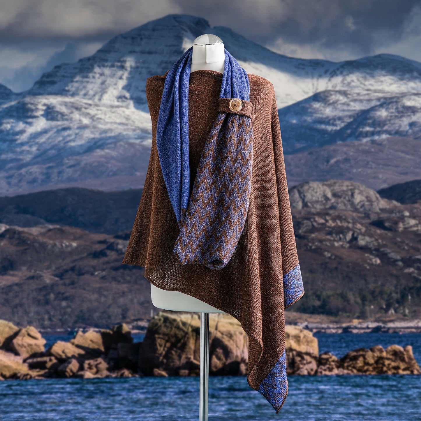 Coast Women's Poncho. Merino and Silk Mix Lightweight Poncho. Mountain brown poncho. - Forever After Boutique