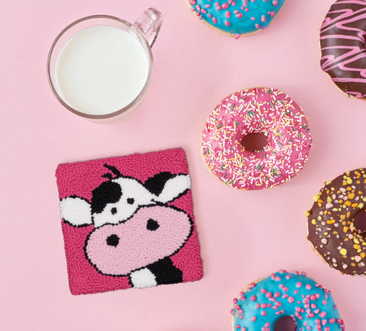 Cow Punch Needle Coaster – Farmhouse Style Set of 2