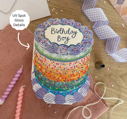 Birthday Boy Cake Shaped Greeting Card – Sprinkle Birthday Card for Him