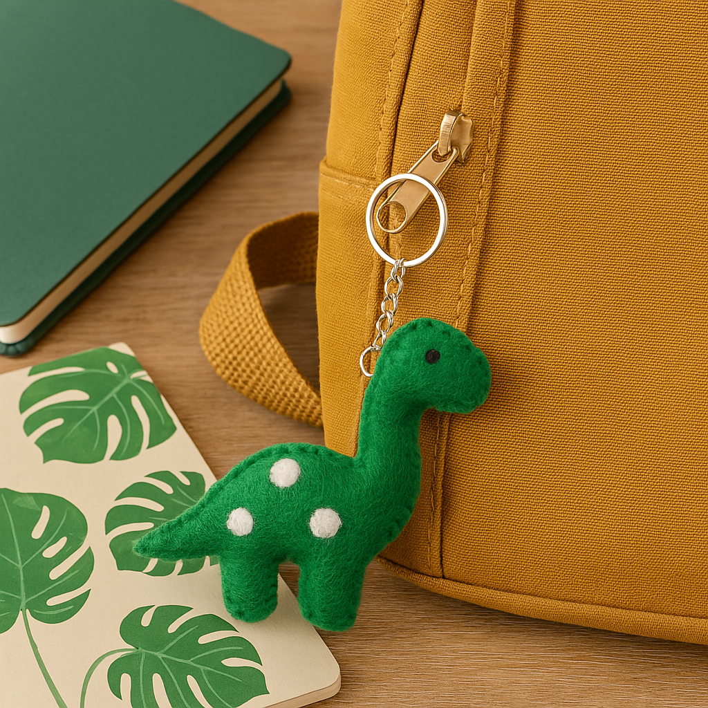 Green Felt Dinosaur Keyring