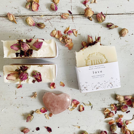 Handmade cold processed: Love - Rose Geranium with Rose buds - Forever After Boutique