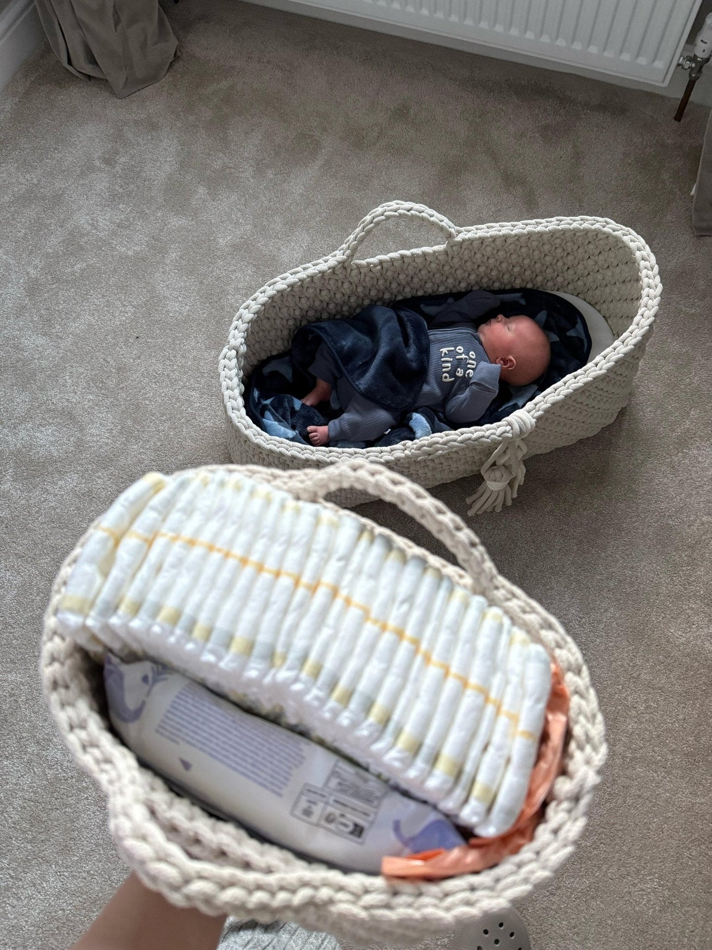 Crochet Nappy Caddy – Handmade Storage Basket Set