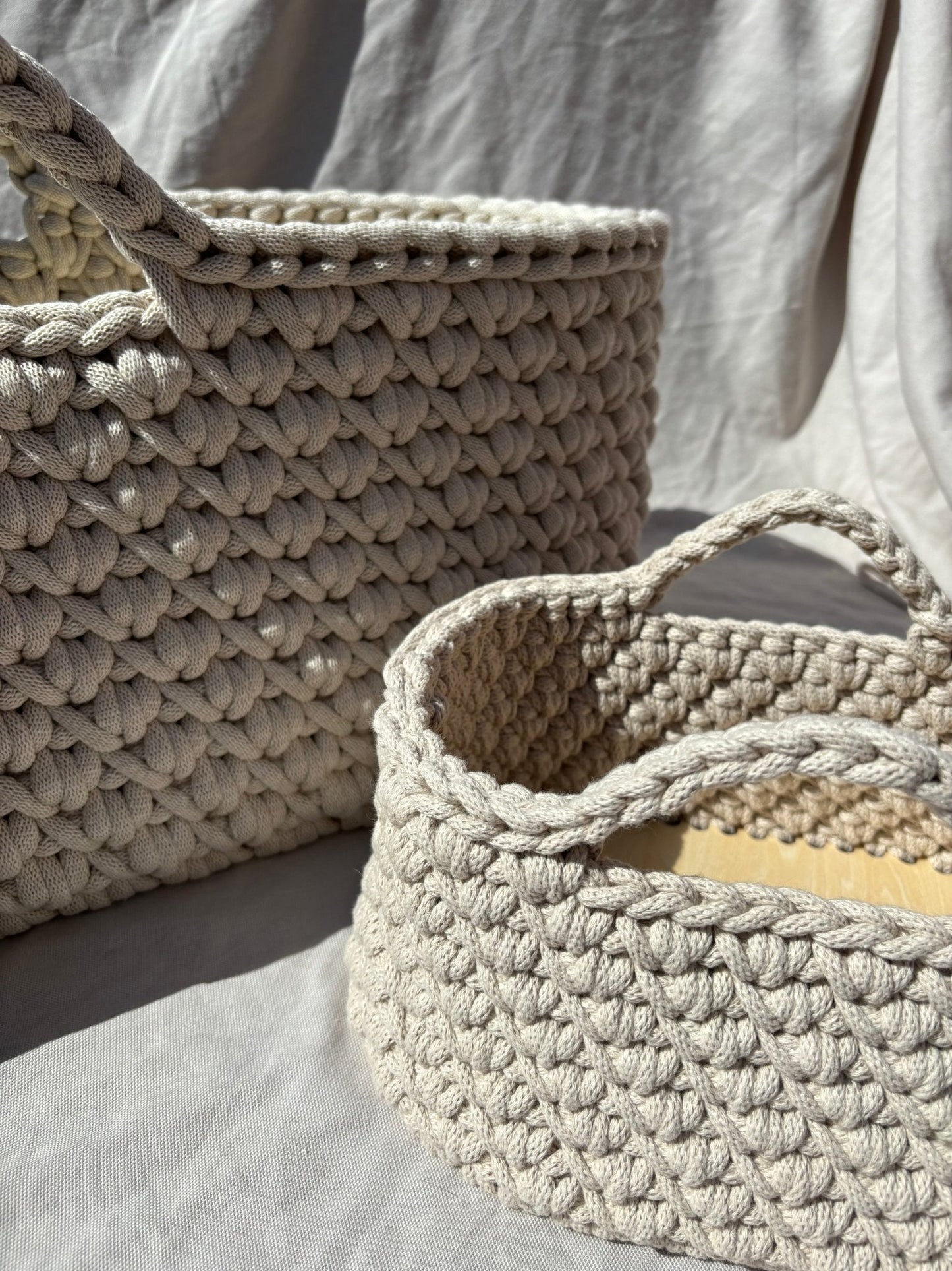 Crochet Nappy Caddy – Handmade Storage Basket Set