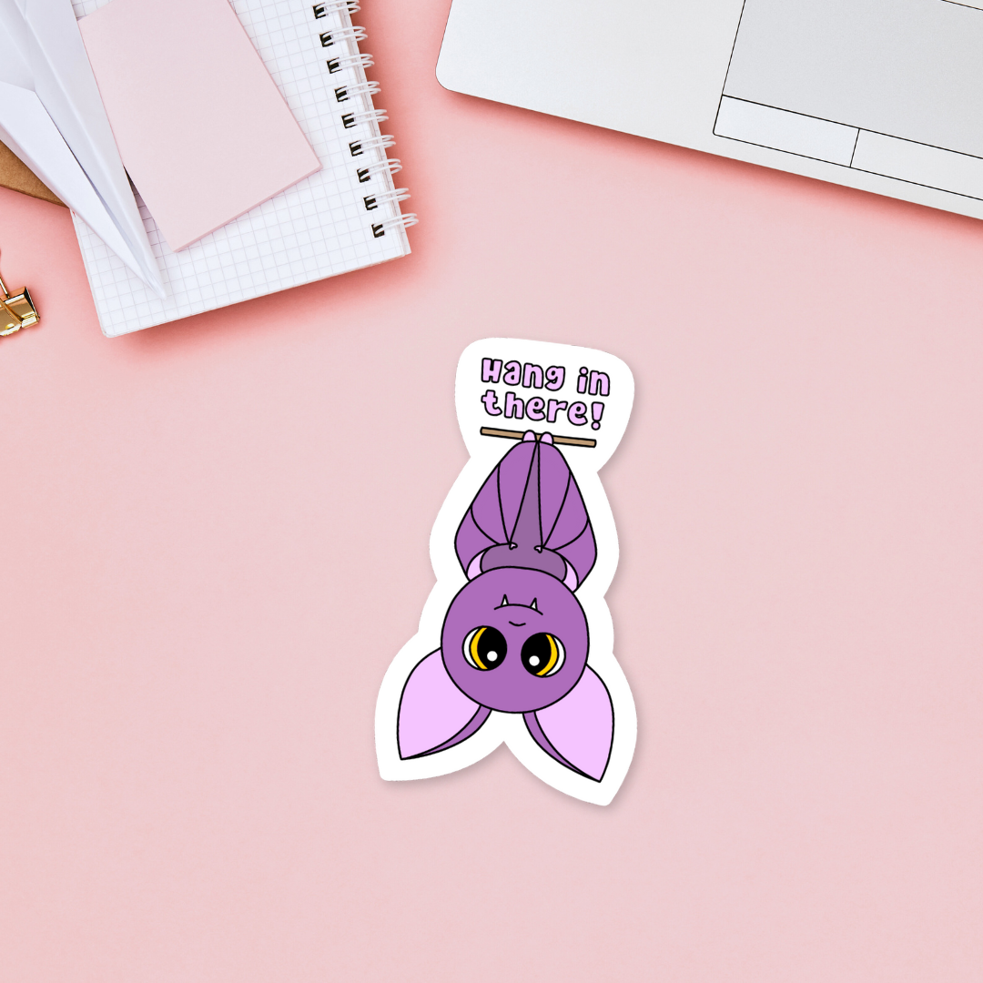 Hang in there - cute halloween bat sticker