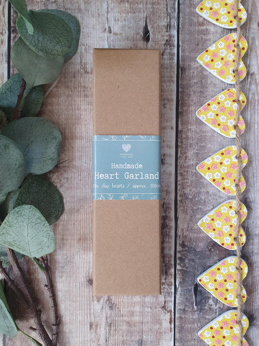 Yellow and Pink Flowers Clay Heart Garland, Summer Home Decor, Maximalist Home Accessory Girls Bedroom Decor, Housewarming New Gift Bunting,