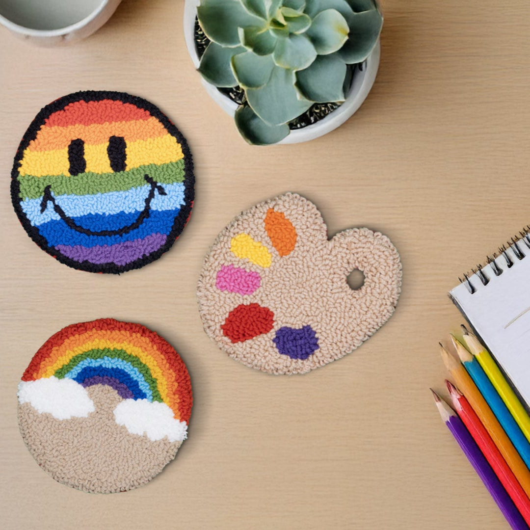 Rainbow & Palette Punch Needle Coasters Set of 3 (1 of each design)