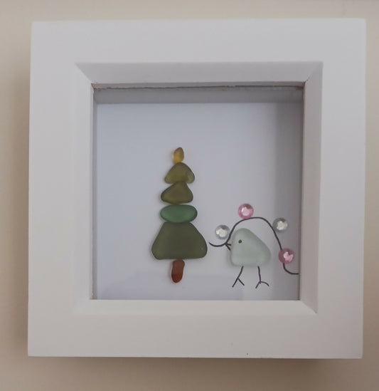 Seaglass Picture Frame - Christmas Bird