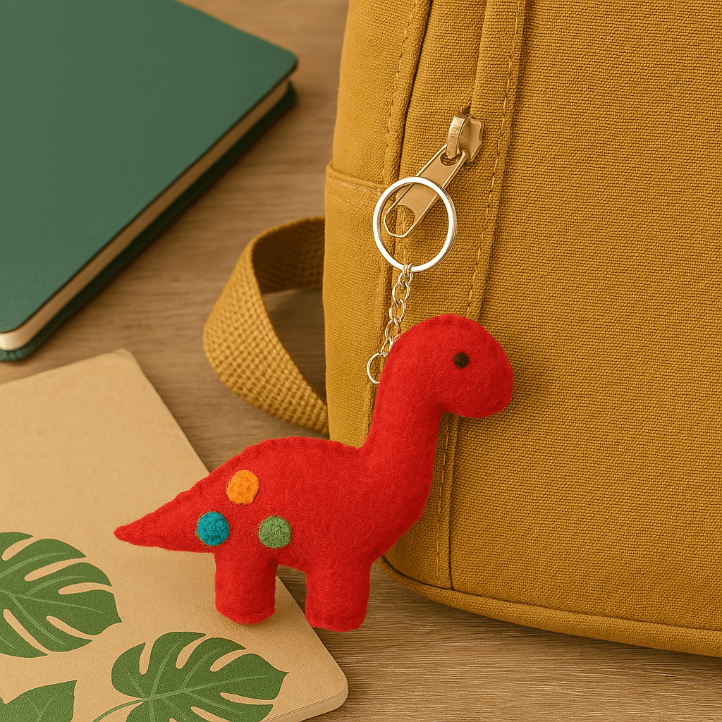 Red Felt Dinosaur Keyring - Forever After Boutique
