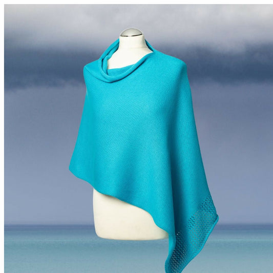Seashore Cotton Poncho. Turquoise Women's Poncho. Summer Knitted Poncho. - Forever After Boutique