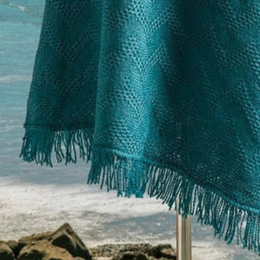 Seashore Textured Waves Merino Poncho. Women's Teal Merino Wool Fringe Poncho. - Forever After Boutique